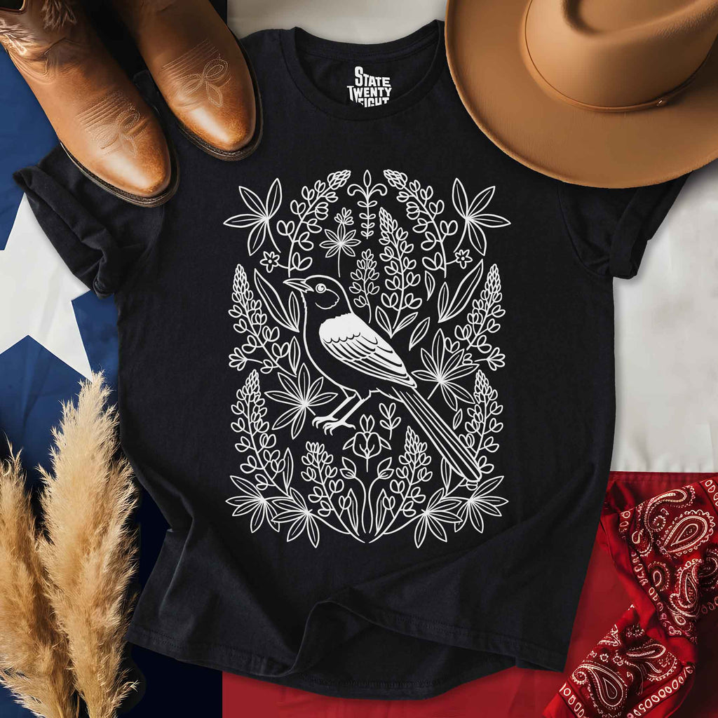 Lone Star Bluebonnets & Mockingbird T-shirt