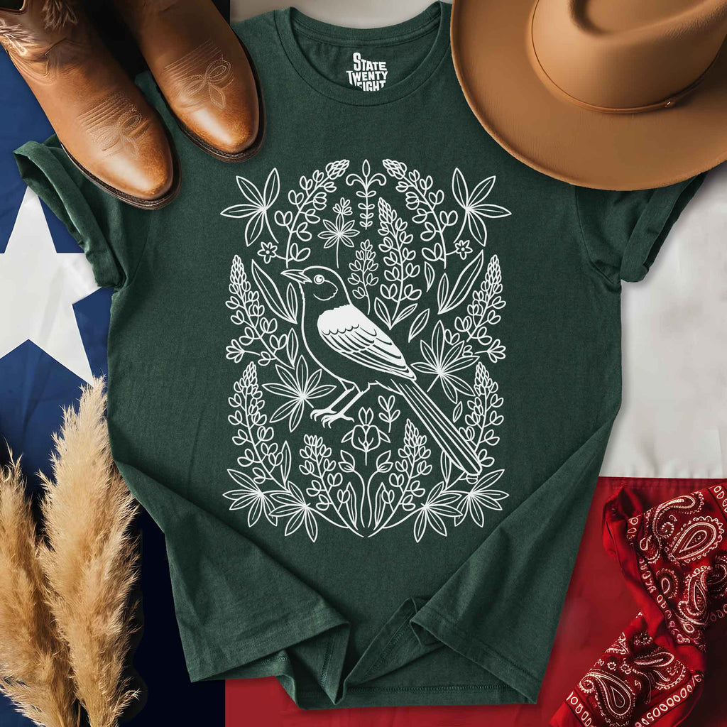 Lone Star Bluebonnets & Mockingbird T-shirt
